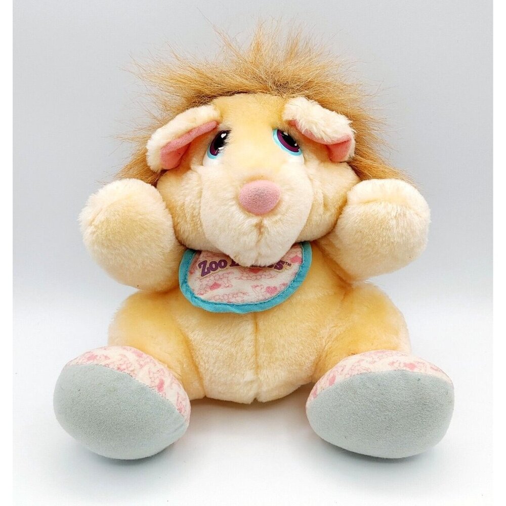 Tonka Zoo Babies Baby Lion Tan Stuffed Animal Plush Toy Bib Doll 10" Vintage